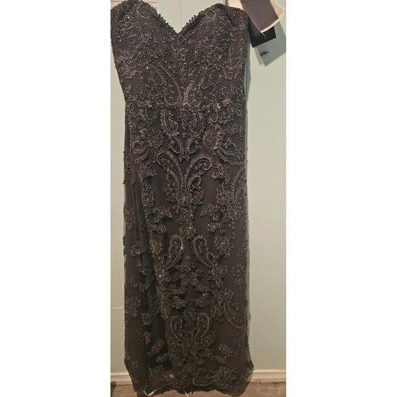 Yvonne D Mon Cheri Mother of Bride Formal Gown Sz 20 Pewter Grey Lace Strapless